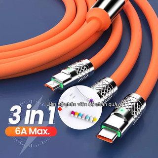 Dây cáp sạc 3 trong 1 6a micro usb type-c cho iphone 14 13 samsung xiaomi huawei