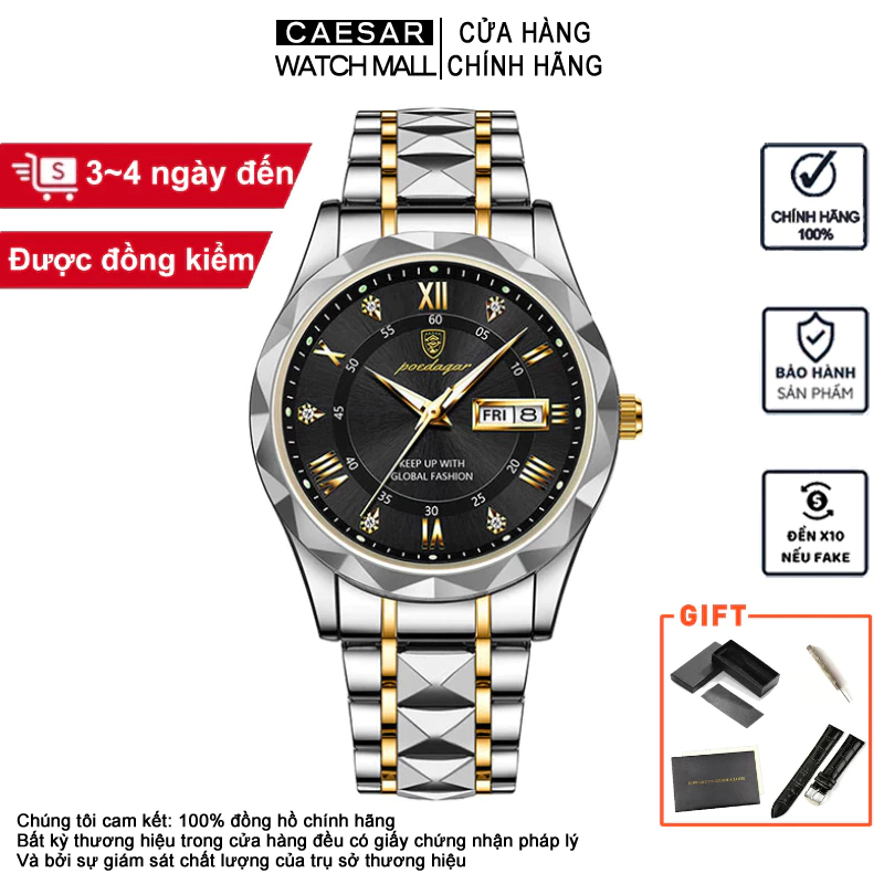 Đồng hồ nam mới POEDAGAR 615 đồng hồ đeo tay bằng thép không gỉ Đồng hồ nam sang trọng cao cấp đồng hồ nam cao cấp lịch ánh sáng ban đêm không thấm nước đồng hồ nam dây kim loại