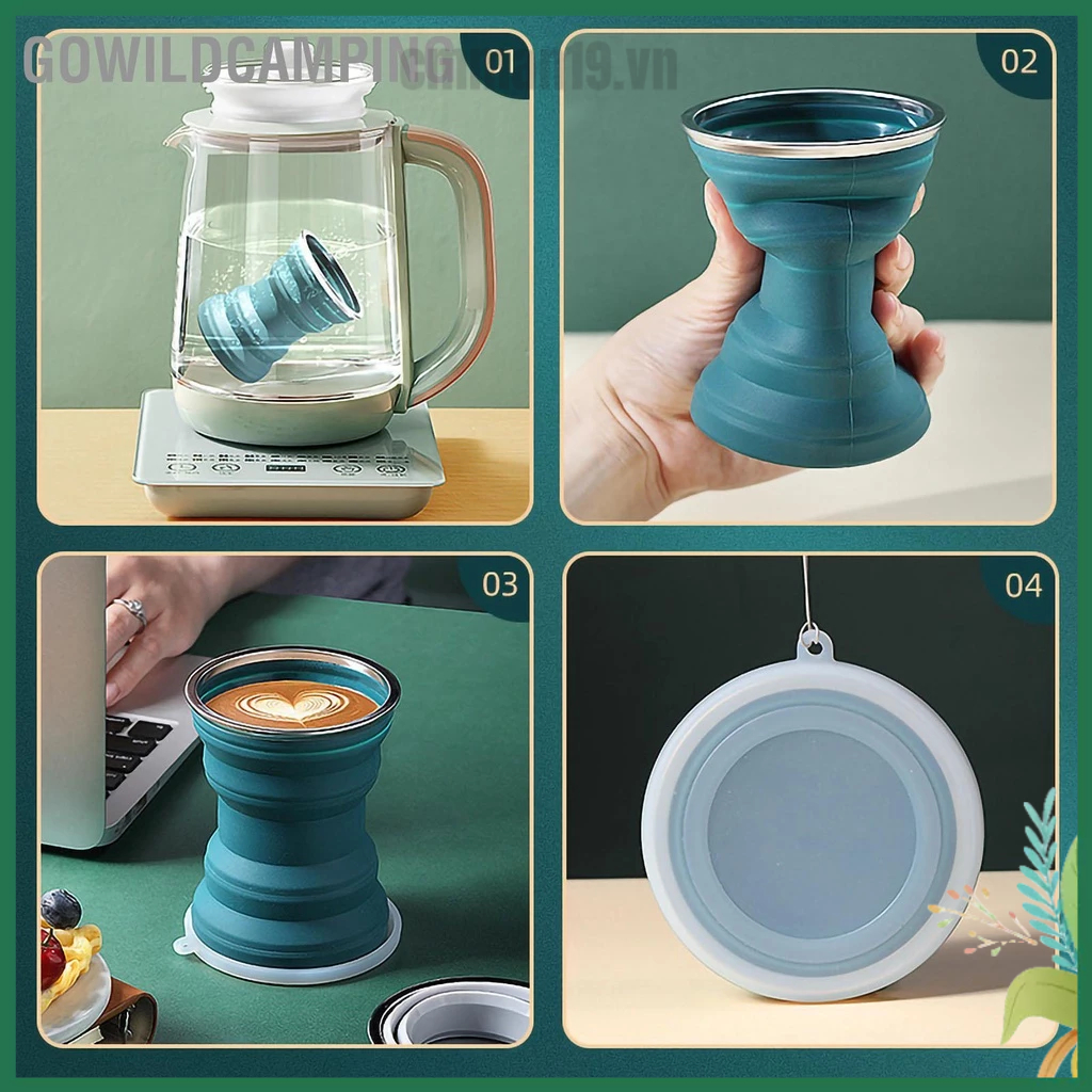 GoWildCamping Cốc Gấp Silicone Khéo Léo Di Động Tiết Kiệm Không Gian Mini Gọn Có Nắp Cho Du Lịch Ngoài Trời 320ML cmman