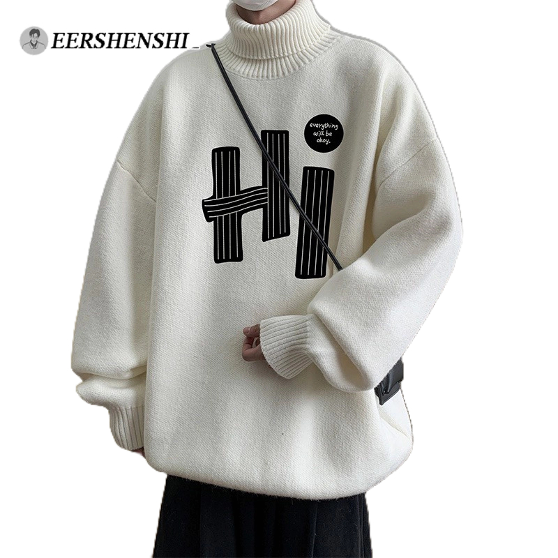 Ewerhenshi Áo sweater Cổ Cao Lót Nhung Dày Dặn In Chữ Đơn Giản Nhiều Màu Sắc Tùy Chọn Cho Nam