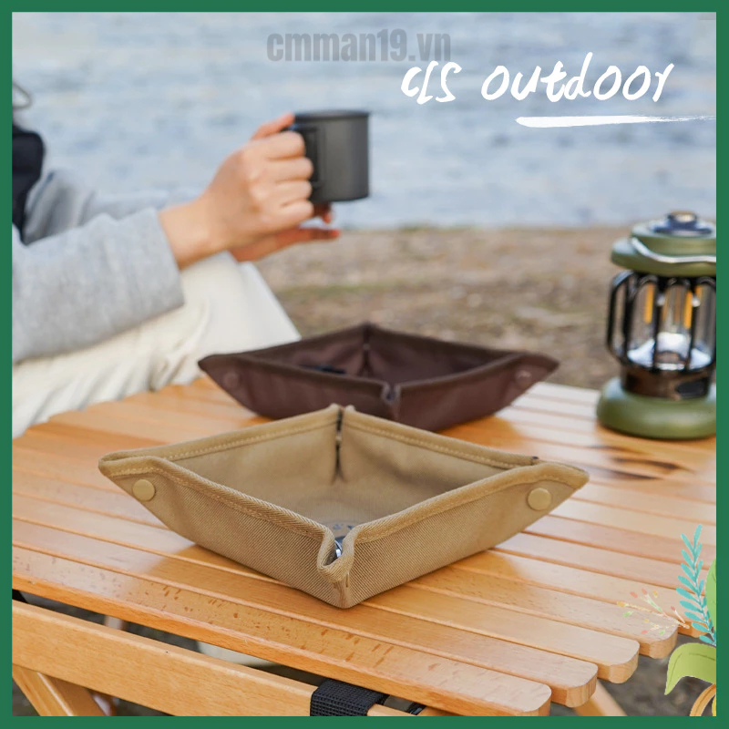 GoWildCamping Cắm Trại Để Bàn Tổ Chức Vuông Kaki Gấp Di Động Đồ Lặt Vặt Khay Hộp Cho Du Lịch Ngoài Trời cmman