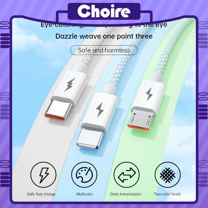 Cáp Sạc Nhanh 66W 6A Micro USB Type-C 3 Trong 1 Chuyên Dụng Cho Điện Thoại Android / iP/ micro USB-CH