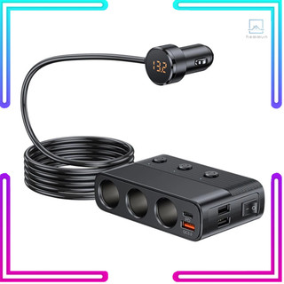 Bộ sạc ô tô 128w pd + qc3.0 bộ chuyển đổi sạc nhanh 3-socket power splitter 12-24v với 4 cổng usb công tắc bật-tắt màn hình volatge cho xe tải suv #homm