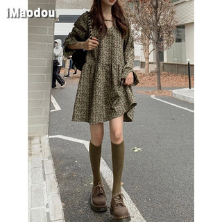 iMaodou Đầm Búp Bê Mỏng Dáng Rộng Phong Cách Cổ Điển Ngọt Ngào Thời Trang Mùa Thu Cho Nữ