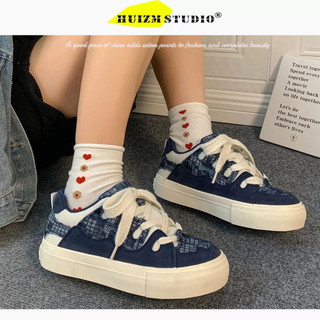 Giày thể thao HUIZUMEI vải canvas cổ cao thời trang cổ điển