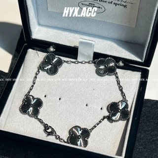 Unisex vòng tay nữ vòng tay cặp đôi vòng tay màu đen bốn lá vòng tay cỏ ba lá vòng tay nam