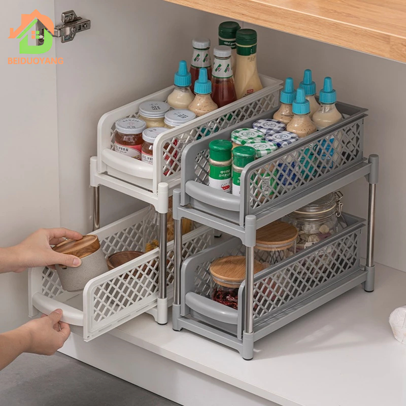 Kệ nhựa BEIDUOYANG hai tầng dạng kéo cho nhà bếp