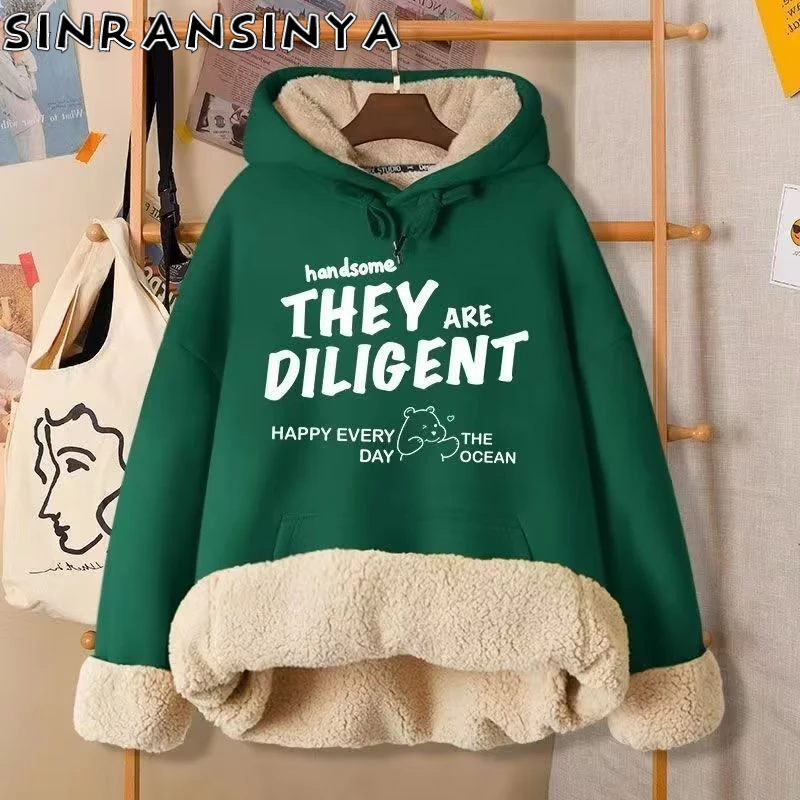 Sinransinya Áo Hoodie Lông Cừu Siêu Dày In Chữ Phong Cách retro Đường Phố Mỹ Cho Nam