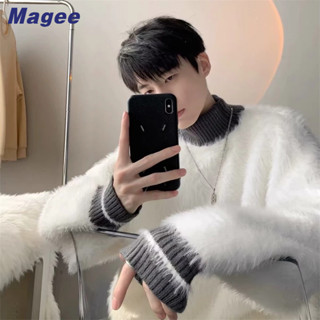  Magee Áo Khoác Len Dài Tay Cổ Cao Họa Tiết Sọc Ngang Thời Trang Dành Cho Nam 