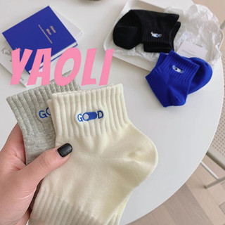 YAOLI  Đôi Vớ cotton Nguyên Chất Thấm Hút Mồ Hôi In Chữ Phong Cách Mới