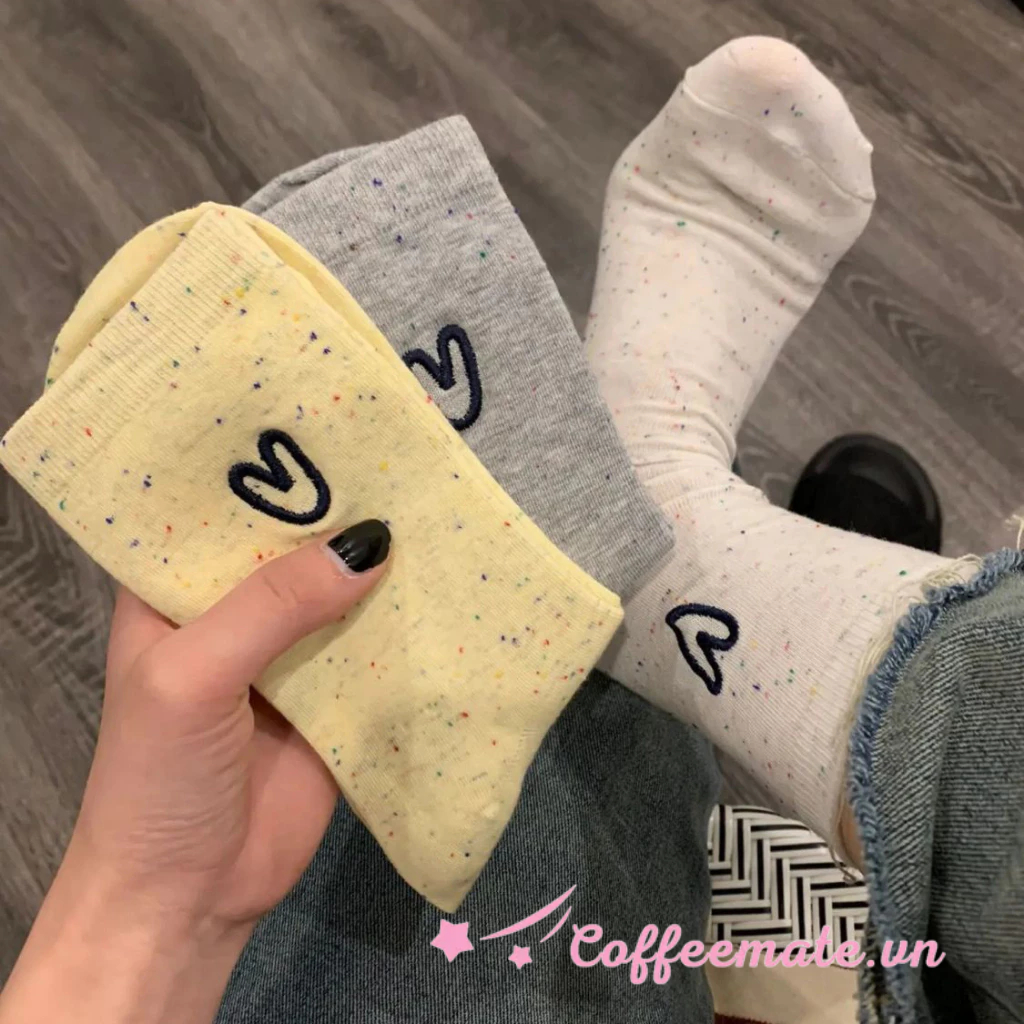 【CF】Thời Trang Vớ cotton Họa Tiết Chấm Bi Hình Trái Tim Dành Cho Bé Gái
