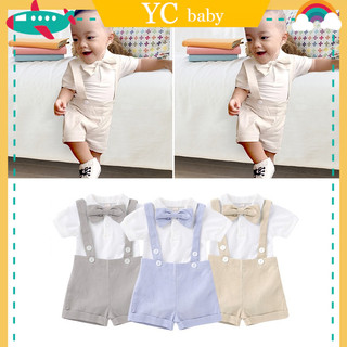 Set áo thun ngắn tay cổ tròn + Quần yếm đáng yêu cho bé trai bodysuit cho bé