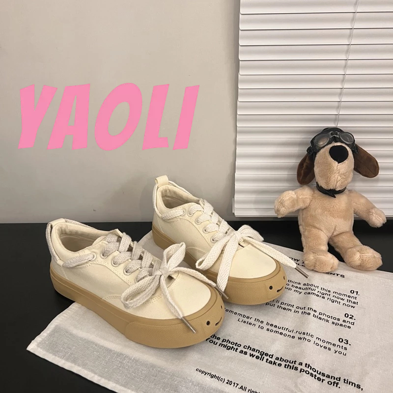 YAOLI Giày Thể Thao In Hình Mặt Cười Phong Cách Hàn Quốc Dễ Phối Đồ