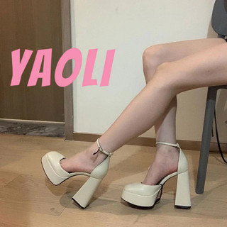 YAOLI  ZA Giày cao gót mũi vuông mới Mary Jane dày Giày cao gót kiểu Pháp gợi cảm