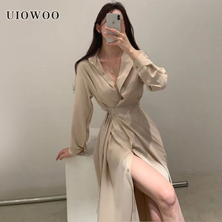 Đầm sơ mi dài tay thắt eo thời trang thanh lịch dành cho nữ