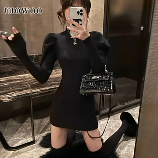 Đầm Dệt Kim Tay Phồng Cổ Cao Thời Trang Xinh Xắn Cho Nữ
