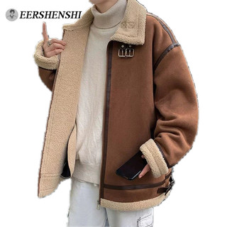  Eershenshi Áo Khoác Da Lộn Lót Lông Cừu Dày Dặn Cổ Đứng Phong Cách Mỹ Đi Xe Mô Tô Cho Nam Và Nữ 