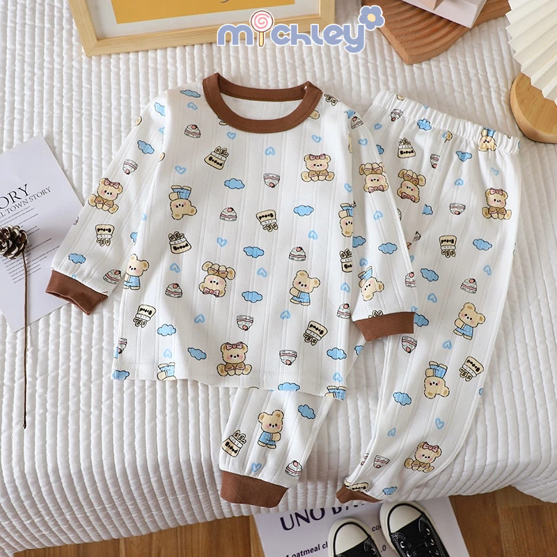 Michley Bộ Đồ Ngủ cotton Dài Tay In Họa Tiết Dễ Thương Cho Bé