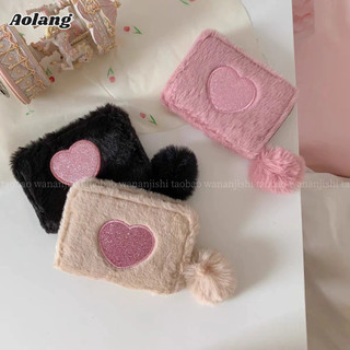 Aolang Ví Ngắn Cầm Tay Thêu Họa Tiết Mèo Con Phối Khóa Kéo Xinh Xắn