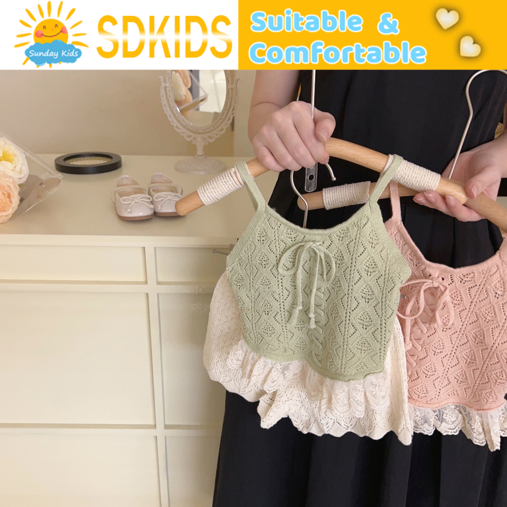 Bộ Áo Dệt Kim Hai Dây + Quần Short Thời Trang Kiểu Pháp Dễ Thương Cho Bé Gái