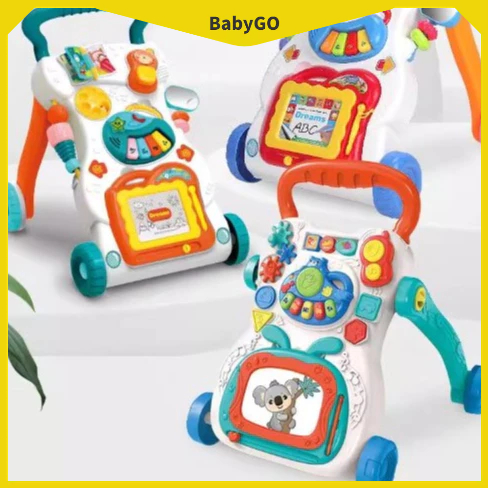 ● BabyGo Xe tập đi cho bé Đẩy tay Tránh Rollover Âm nhạc Đồ chơi đầy màu sắc Bỏ qua lái miễn phí Người trợ giúp bộ