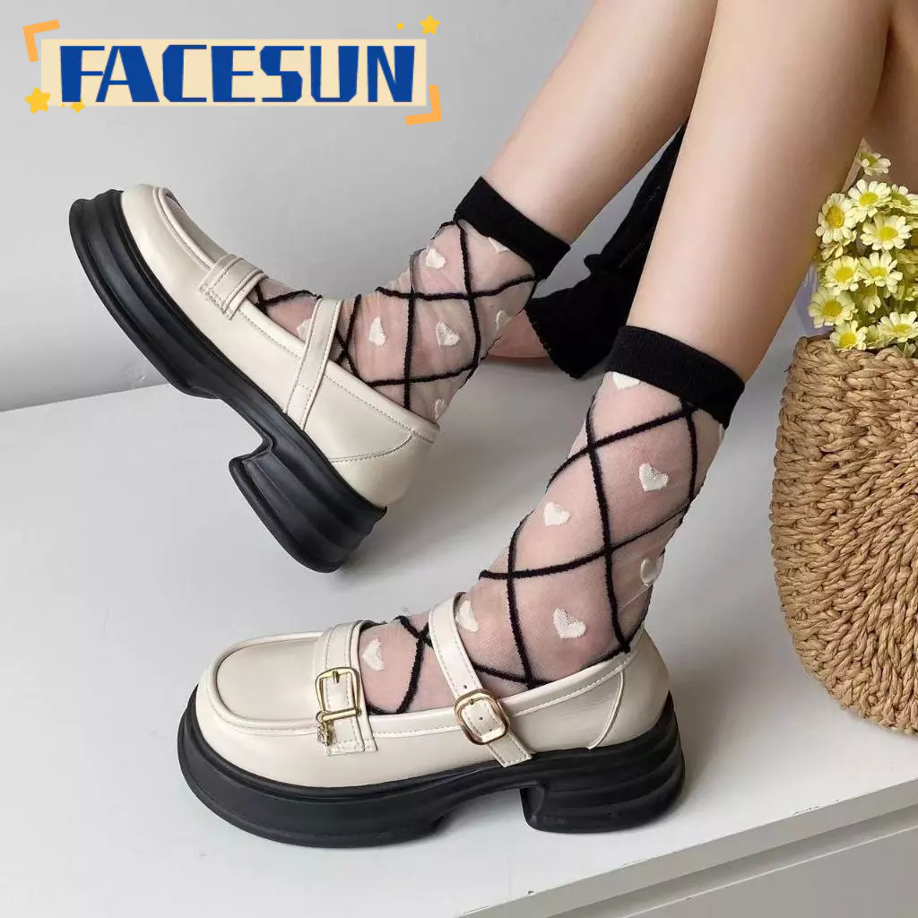 Faceesun phiên bản mới của hàn quốc của gót dày một từ khóa ngón chân tròn mary jane giày đơn của phụ nữ khóa thắt lưng giày lười gót trung bình