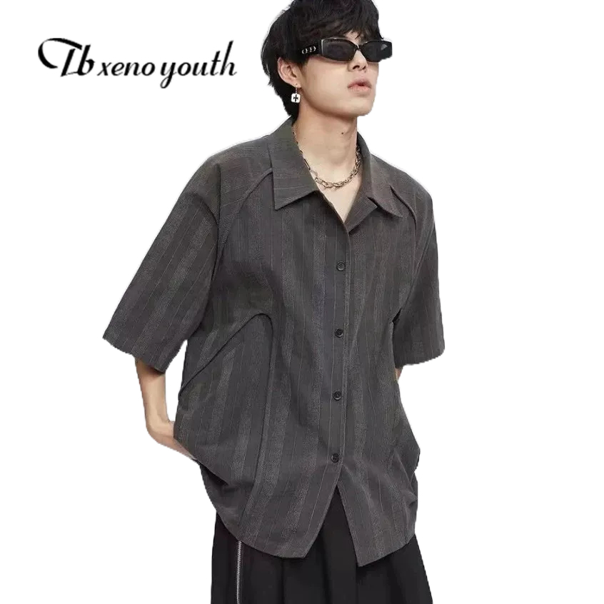 Tb Áo Sơ Mi Tay Ngắn Dáng Rộng Vải Mỏng Họa Tiết Kẻ Sọc Cổ Điển Chất Lượng Cao Trẻ Trung Chất Lượng Cao Cho Nam