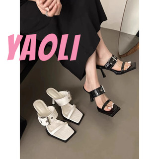 YAOLI Giày cao gót mũi vuông hở ngón phong cách Hàn Quốc