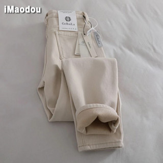 IMAODOU Quần Jean Lót Lông Cừu Dày Dặn Lưng Cao Dáng Rộng Thời Trang Thu Đông 2023 Cho Nữ