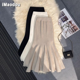  IMAODOU Chân Váy Len Đuôi Cá Dáng Dài Form Ôm Dày Ấm Phù Hợp Mùa Thu Đông & Phối Áo Len Thanh Lịch 
