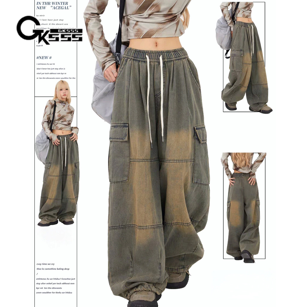 Quần Jean Dài Dáng Rộng Phong Cách harajuku Nhật Bản Thời Trang Mới Cho Nam Và Nữ