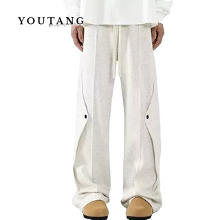 YOUTANG Quần Thể Thao Ống Rộng Ghép Nối Thẳng Màu Xám Đường Phố Cao Cấp Phong Cách Mỹ Cho Nam Và Nữ