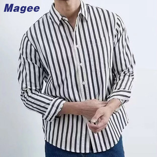 Áo sơ mi nam dài tay cổ tròn sọc dọc thời trang hàn