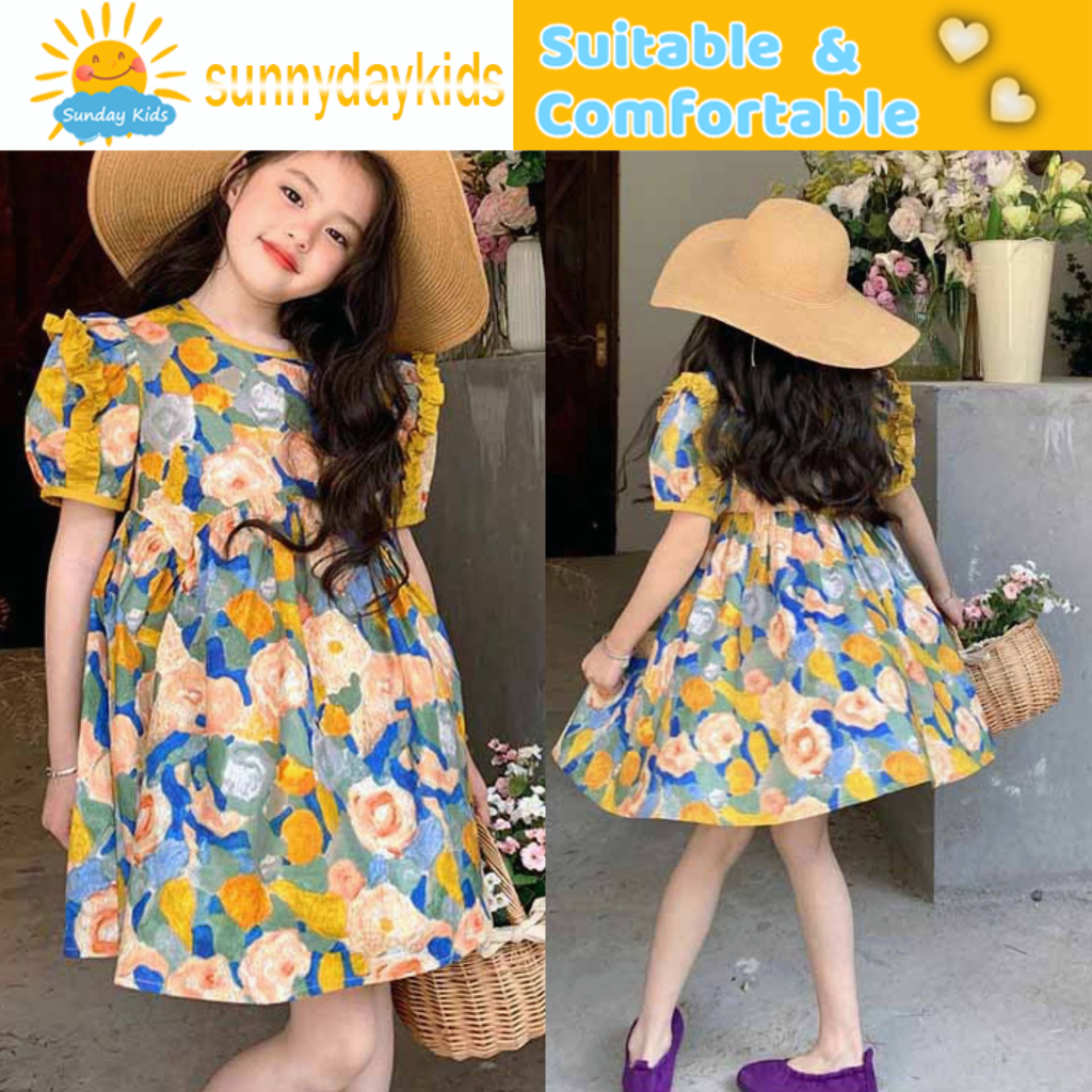 Đầm Công Chúa Màu Vàng Sơn Dầu Thời Trang Mùa Hè Xinh Xắn Cho Bé Gái 1-6 Tuổi