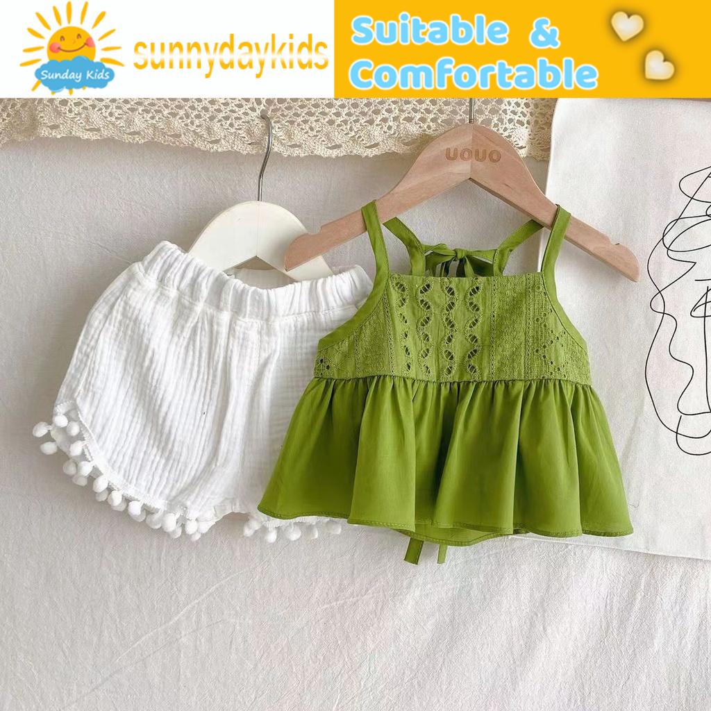 Set Áo Hai Dây + Quần Short Thời trắng Mùa Hè Dễ Thương Cho Bé Gái
