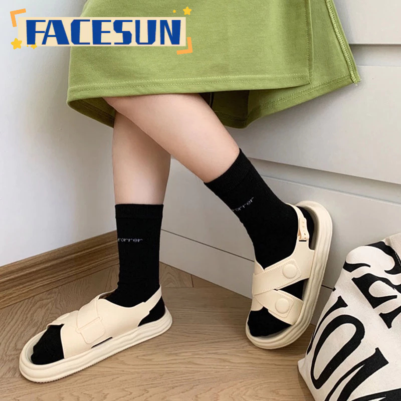 Facesun Dép Quai Chéo Màu Trơn Chống Trượt Phong Cách Hàn Quốc Cho Nữ