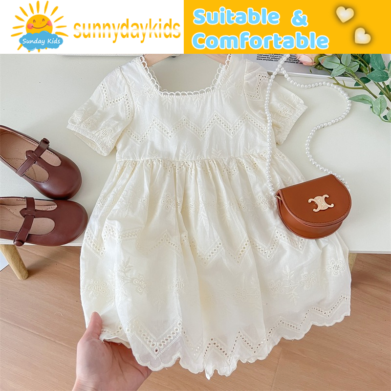 Đầm cotton Ngắn Tay Phối Ren Phong Cách Hàn Quốc Thời Trang Mùa Hè Cho Bé Gái 0-6 Tuổi