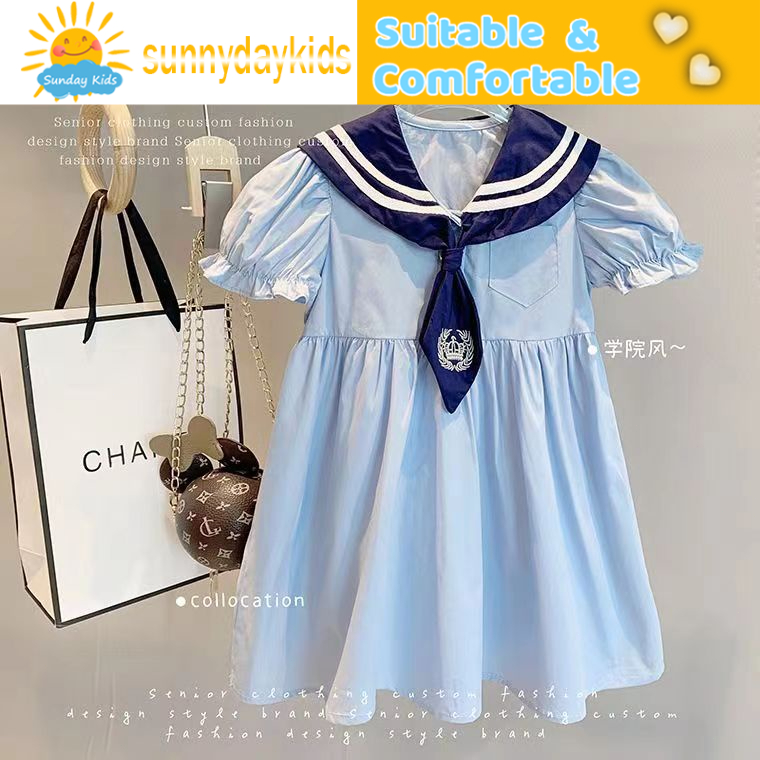 Đầm Công Chúa Mùa Hè Tay Phồng Cổ Bẻ Ngọt Ngào Thời Trang Cho Bé Gái 1-5 Tuổi