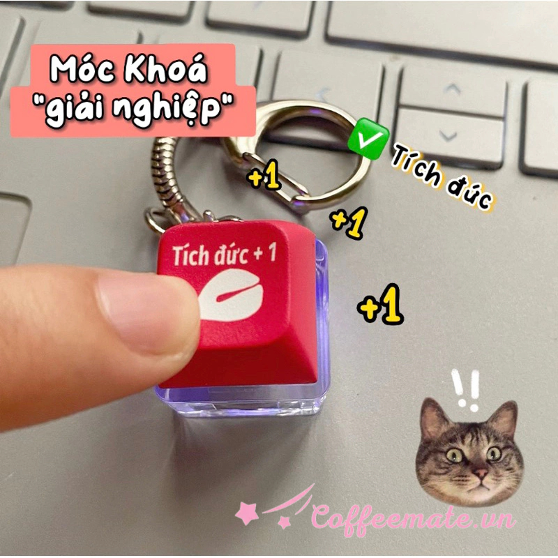 ⚡CM⚡Móc Khoá Cute Bàn Phím Cơ Tích Đức Có Đèn - Móc Khoá Keycap Quà Tặng Phụ Kiện Dễ Thương(Phông chữ gửi ng)