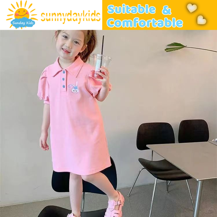 Đầm Polo Tay Ngắn In Họa Tiết Hoạt Hình Phong Cách Hàn Quốc Thời Trang Mùa Hè Xinh Xắn Cho Bé Gái