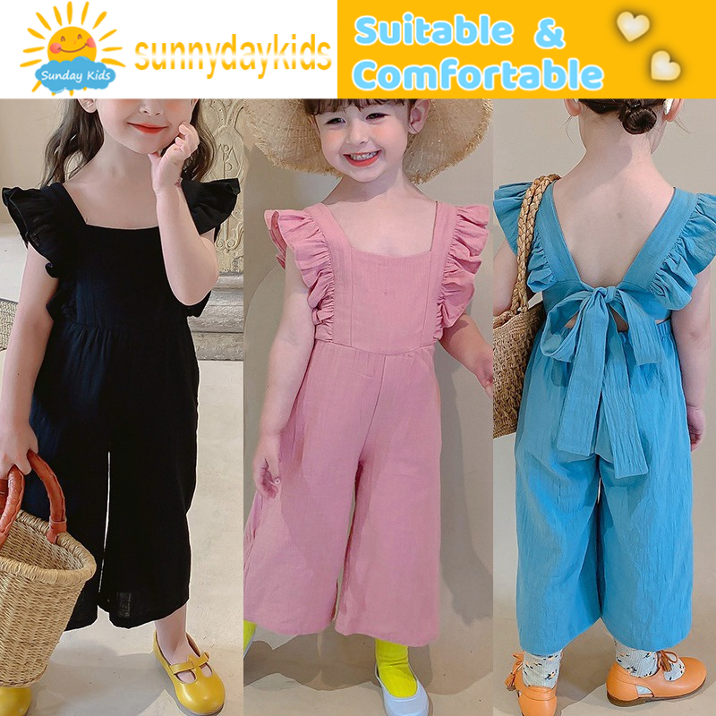 Jumpsuit Không Tay Ống Rộng Hở Lưng Phong Cách Hàn Quốc Cho Bé Gái