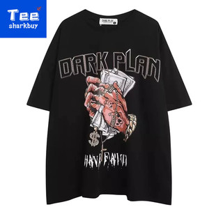 Áo thun unisex TEESHARKBUY ngắn tay 100% cotton thời trang plus size M-3XL