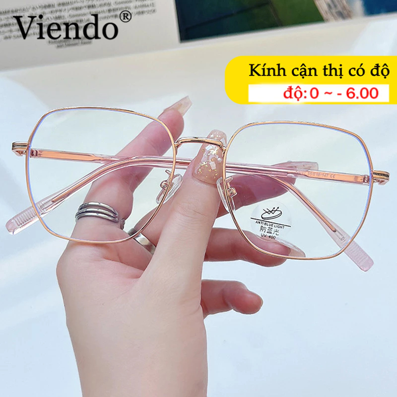 VIENDO Kính Mát Gọng Vuông Kim Loại Chống Tia UV400 Ánh Sáng Xanh Kính Đổi Màu Khi Ra Nắng Nam Nữ(Có Cắt Cận Thị Ống Kính)