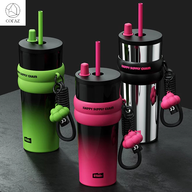 COFAZ Cốc giữ nhiệt inox dung tích lớn, BLACKPINK cốc nước đồng màu hồng đen, cốc giữ nhiệt 710ML