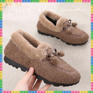 Giày Lười Mùa Đông Lót Lông Cừu Lót Lông Cừu Ấm Áp Phong Cách Mới 2023 Dễ Phối Đồ Cho Nữ pe