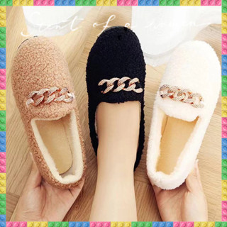 Giày Lười cotton Một Mảnh Đế Phẳng Lót Lông Cừu Giữ Ấm Cho Nữ plus