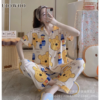 Bộ đồ ngủ ngắn tay họa tiết hoạt hình dễ thương cho nữ