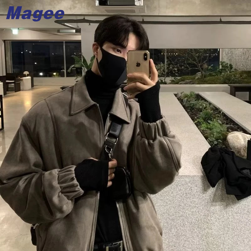 Magee Áo Khoác cardigan Hai Lớp Tay Dài Dáng Rộng Màu Trơn Phong Cách retro Hàn Quốc Đơn Giản Trẻ Trung Dành Cho Nam