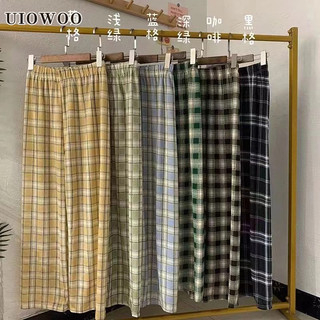 Quần Dài Nữ Ống Rộng Họa Tiết Caro Thời Trang Phong Cách