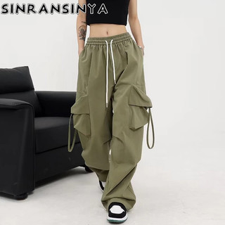Sinransinya Quần ống rộng Lưng Cao Màu Trơn Phong Cách retro Mỹ Cho Nam